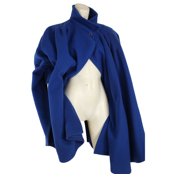 Vintage Cuddle Coat Blue Mock Neck Pleated Cape Coat One Size - Picture 15 of 16